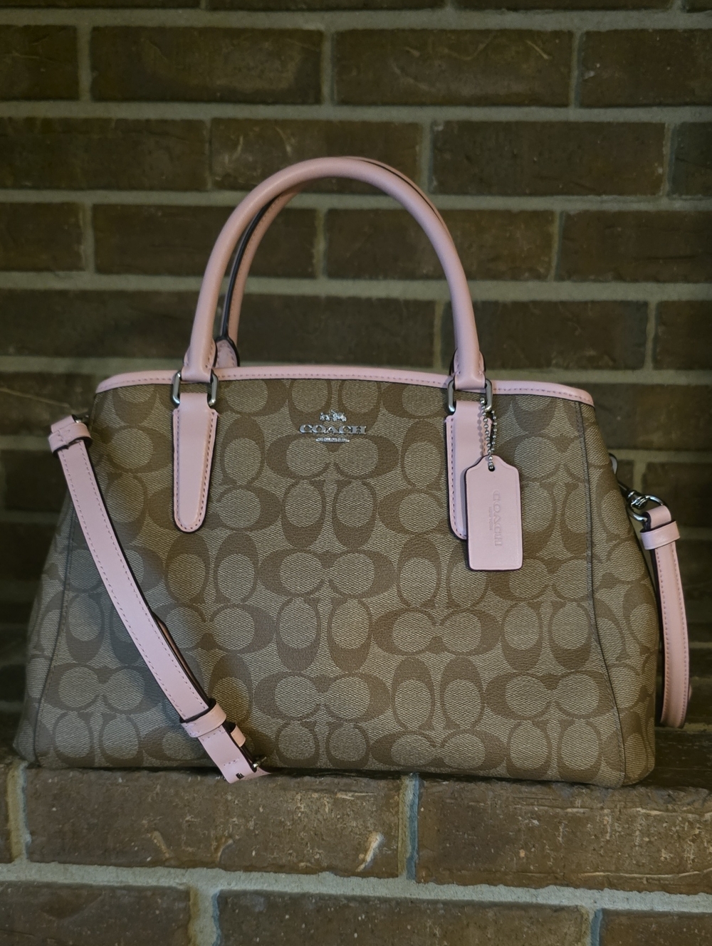 Coach Margot Carryall Purse Canvas Crossbody Purse Tan Pink